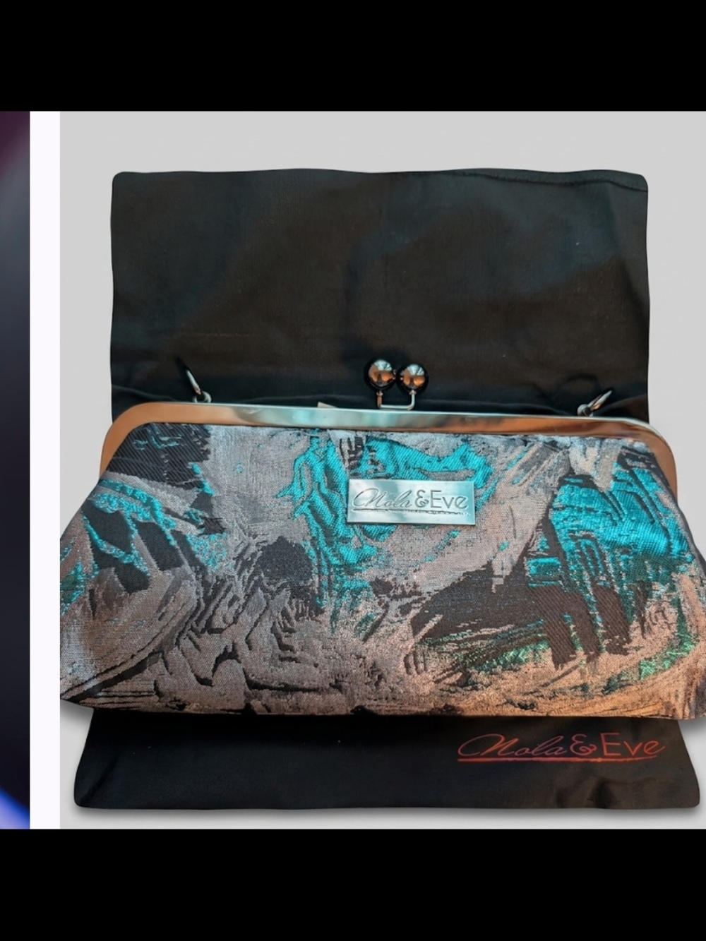 Nola Teal and Gray Metallic Frame Clutch